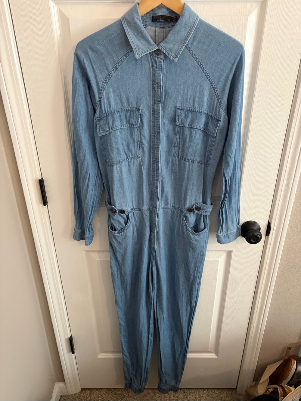 prAna Penderbrook Jumpsuit | Women's Chambray Long Sleeve Utility Jumpsuit XS